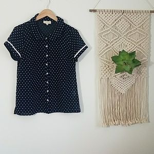 Modcloth Short Sleeve Polka Dot Button Down Blouse